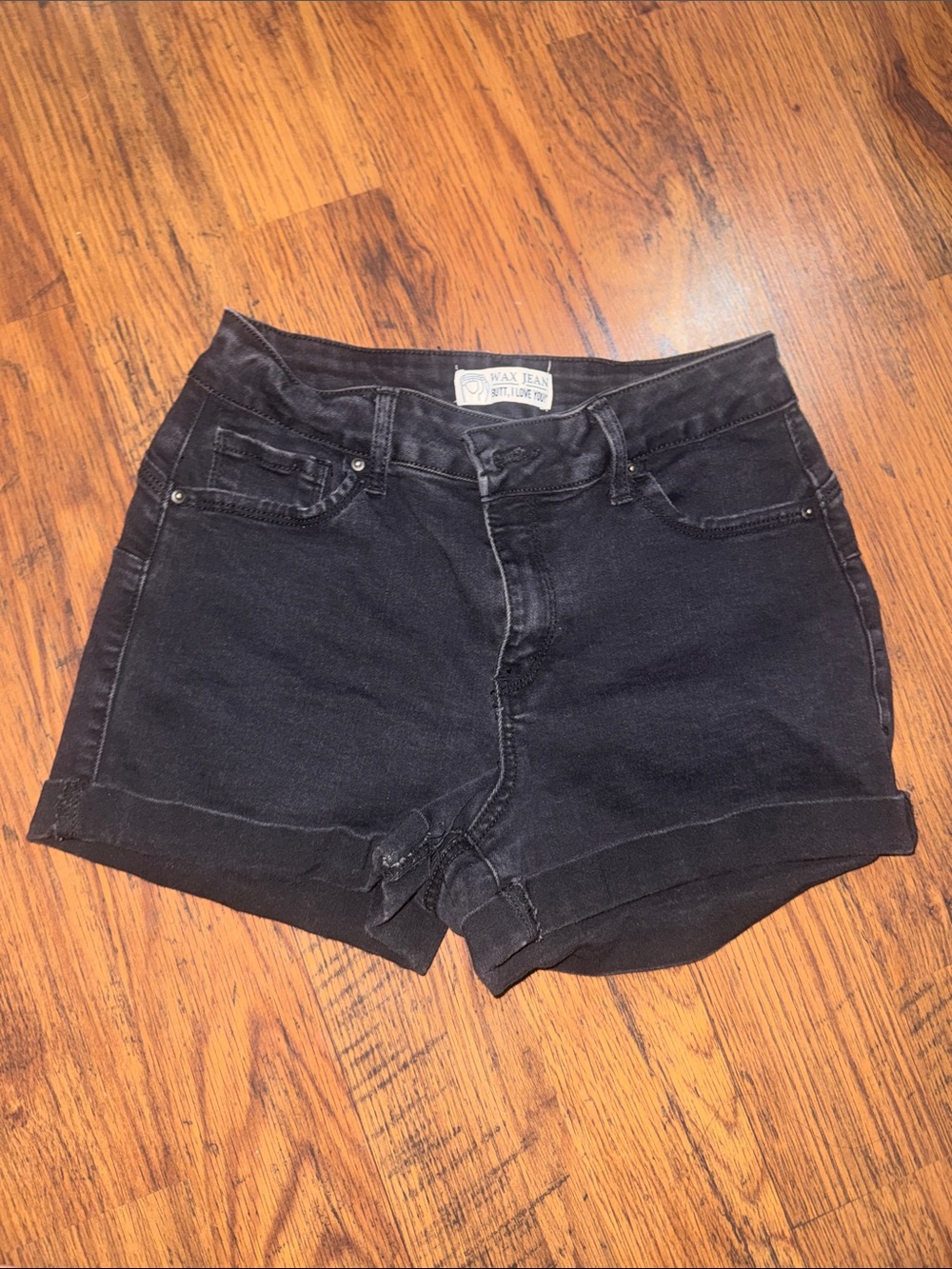 Wax Jean Black Cuffed High-Rise Denim Shorts 18.T